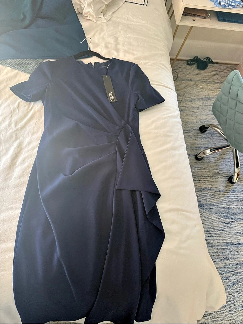 Badgley Mischka Cascading Side-Drape Sheath Dress Blue Size 4